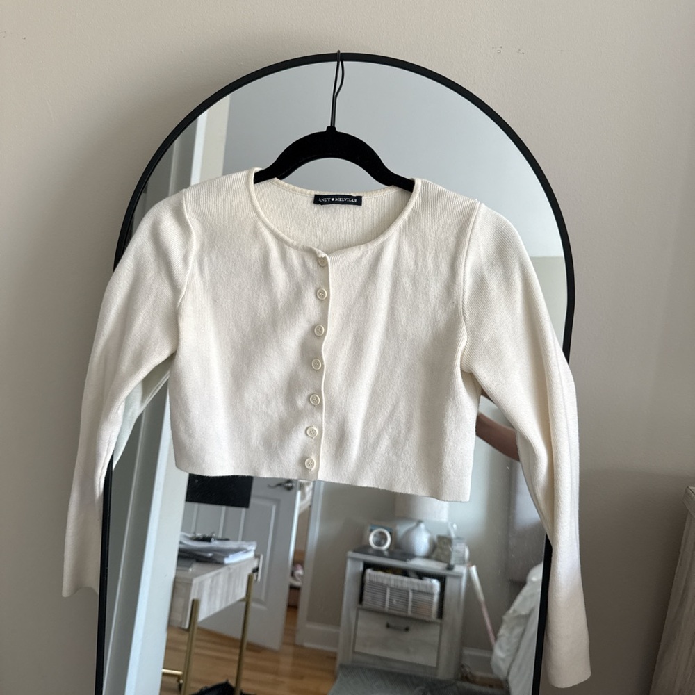 Brandy Melville White Button-Up Cropped Cardigan